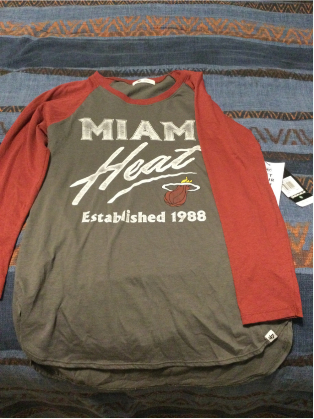 Women's 47 Brand Miami Heat Long Sleeve Tee, Small, Grey and Red